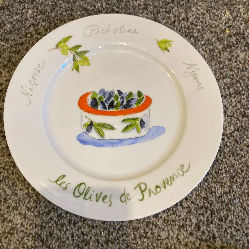 Crate & Barrel “Les Olives de Provence” Porcelain Appetizer Plates Set of 6 -New
